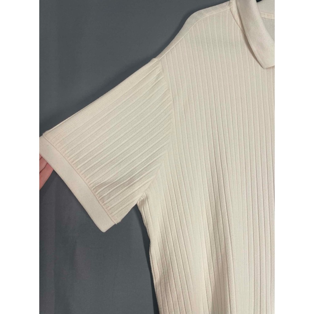 Minimalist Cream Ribbed Knit Button Down Polo Shirt Quiet Luxury Mens XXL - Picture 5 of 6